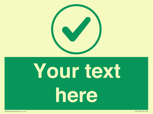 Custom green background, green tick in circle sign